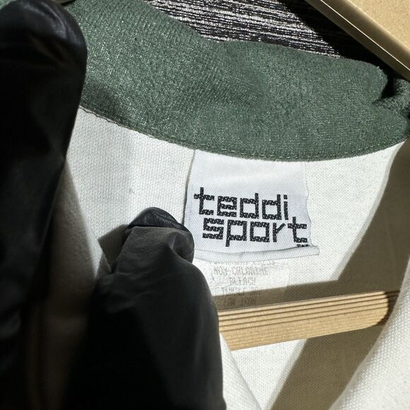 Teddi Sport Polo Shirt Women's Size S White Green Long Sleeve Vintage Floral - Picture 2 of 14